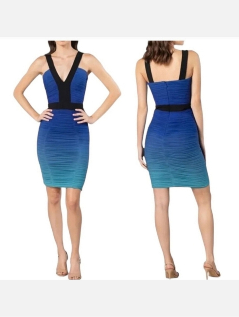 Dress The Population Ashlyn Ombré Ruched Body-con Dress Teal Large
